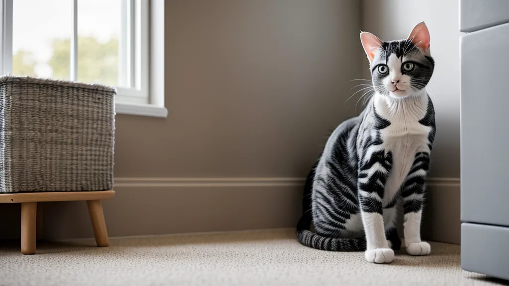 Chat hésitant devant une chatière électronique, peur à surmonter avec une méthode d'éducation féline