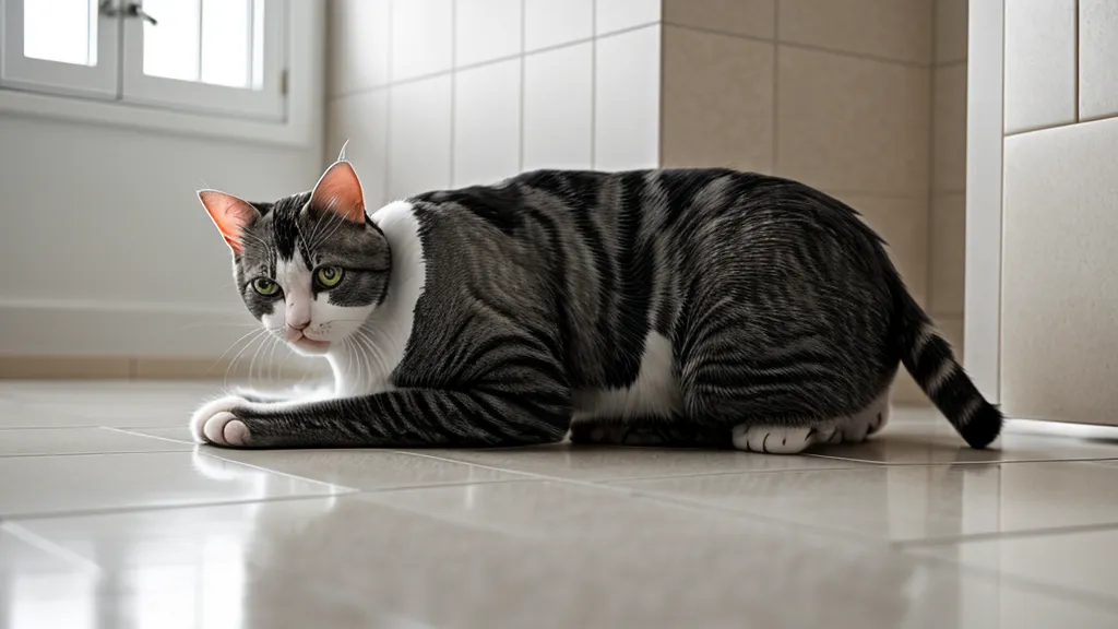 Chat poussant du nez le battant de sa chatière électronique, étape clé du comportement appris sans peur