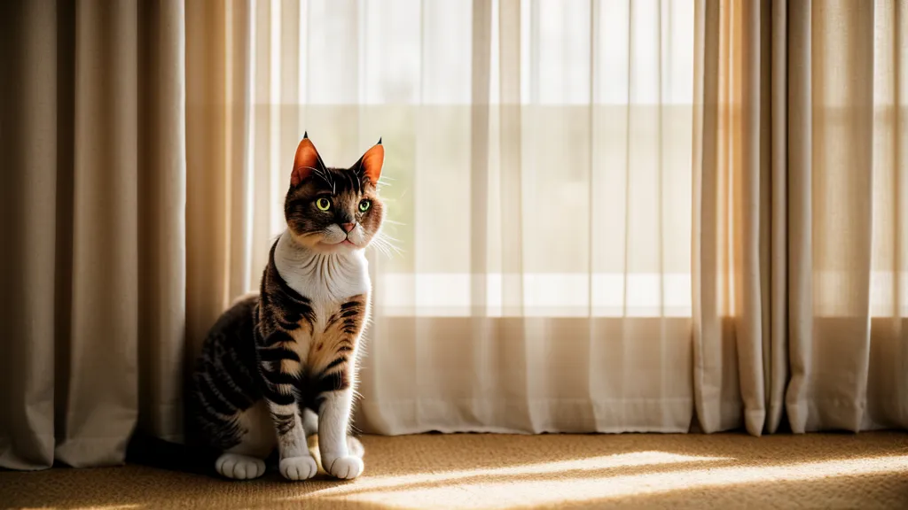 Chat calme assis près de son griffoir horizontal, résultat d'une astuce maison pour protéger la moquette