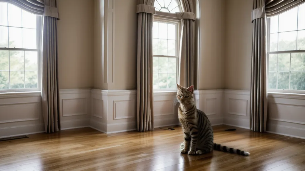 Chat observant le passage entre deux pièces d'un appartement