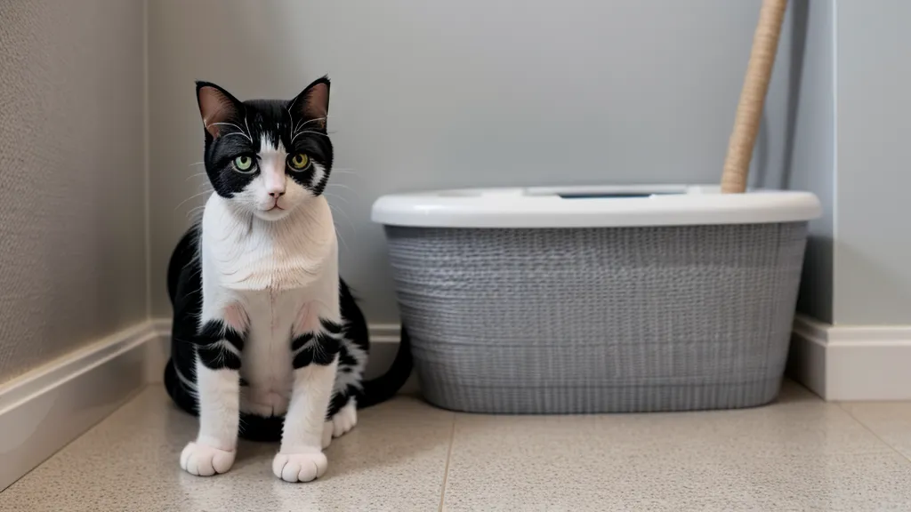 Chat qui joue vigoureusement avec un plumeau dans un salon chaleureux, une façon de canaliser son énergie avant la fermeture de la porte le soir