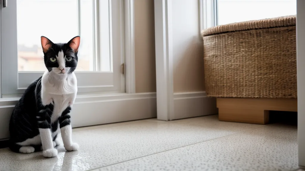 Chat griffant un rideau du salon, comportement félin typique à corriger avec un bon griffoir