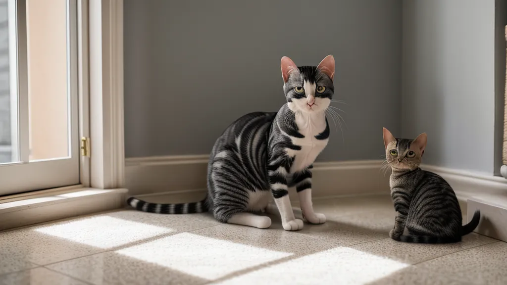 Flacon de nettoyant enzymatique anti-odeur d'urine de chat posé devant un canapé en tissu