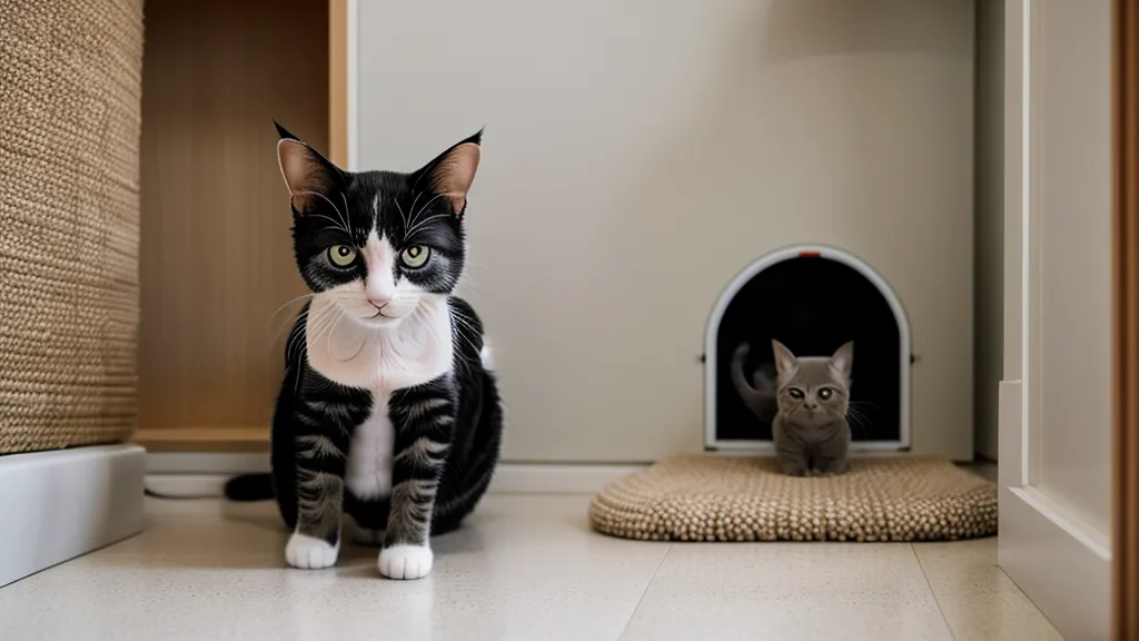 Chat observant une pièce depuis un point en hauteur, langage corporel révélateur d'un stress en appartement