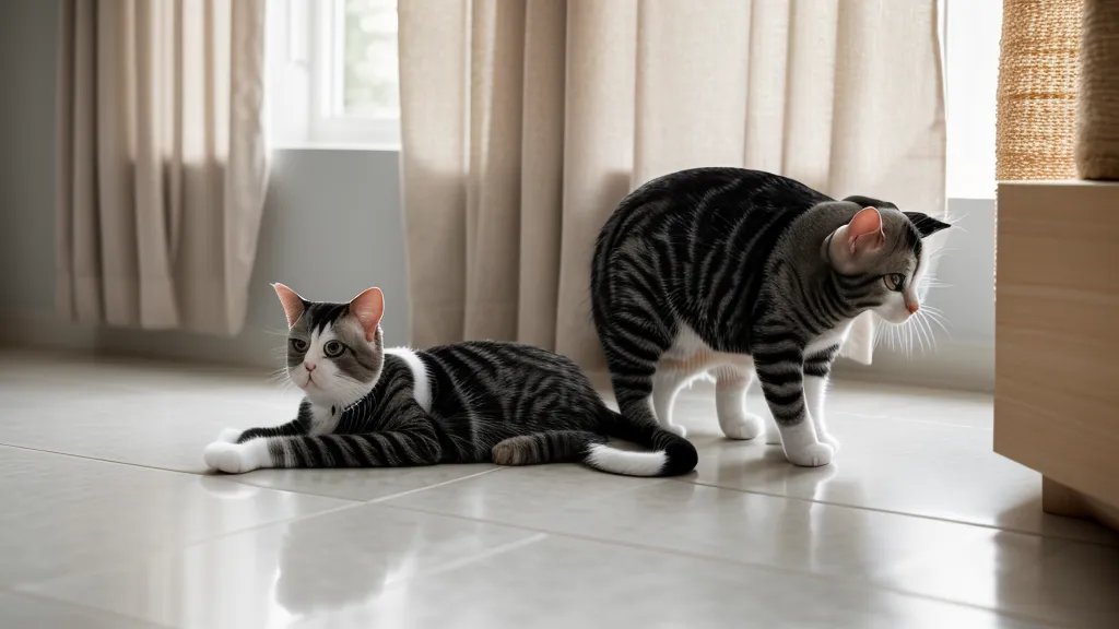 Gros plan des pattes d'un chat sur un textile gris doux