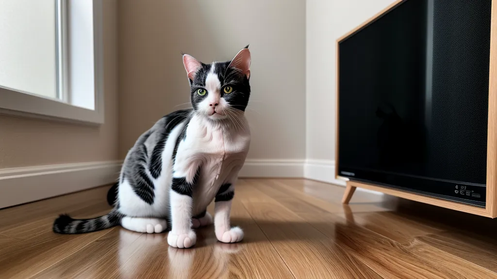 Patte de chat s'approchant de la surface d'un écran de télévision