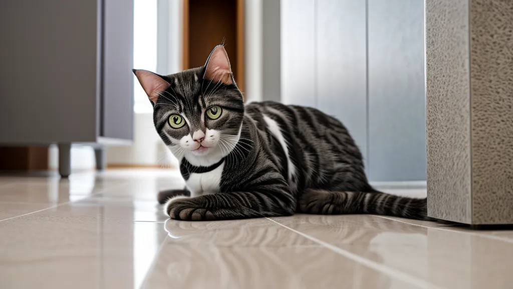 Chat assis dans une baignoire vide, illustration du pipi baignoire et du comportement félin