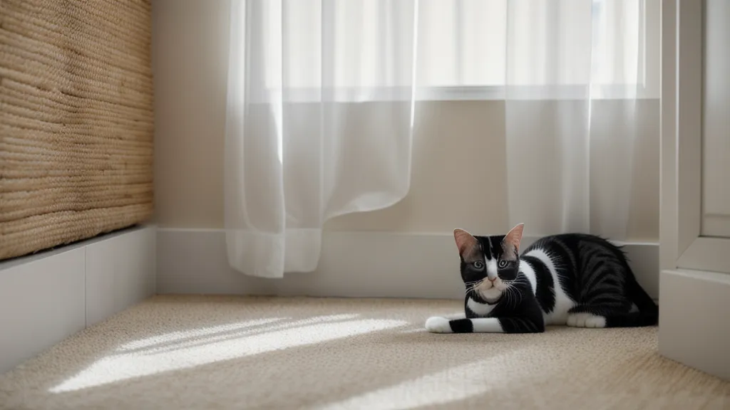 Griffoir vertical en sisal assez haut pour permettre un étirement complet du chat