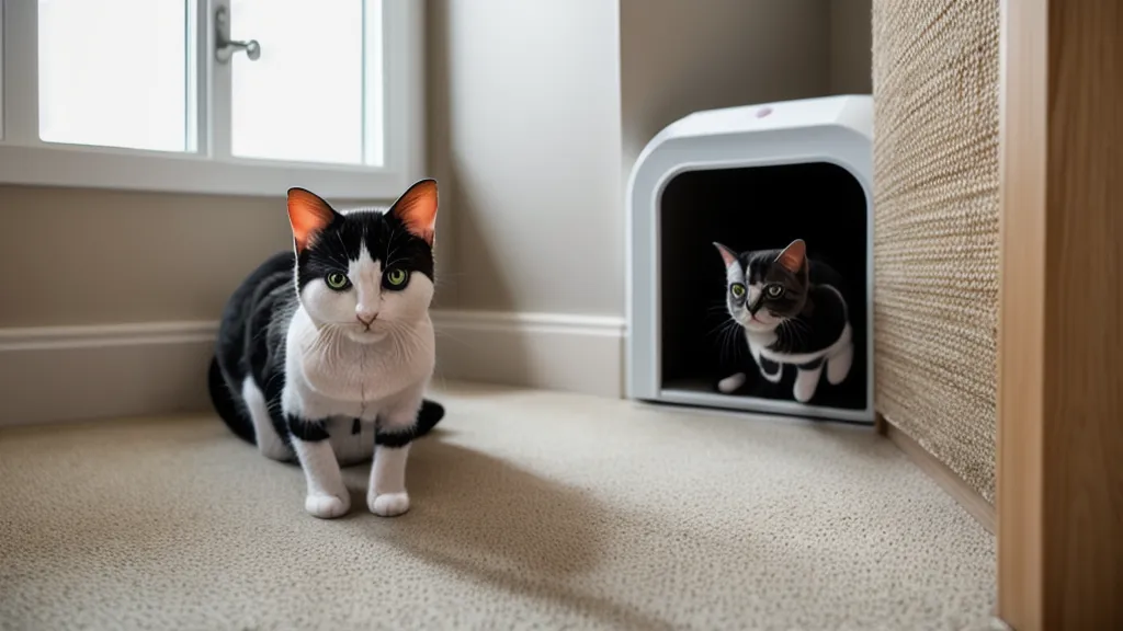 Chat s'étirant sur un griffoir en carton horizontal posé au sol