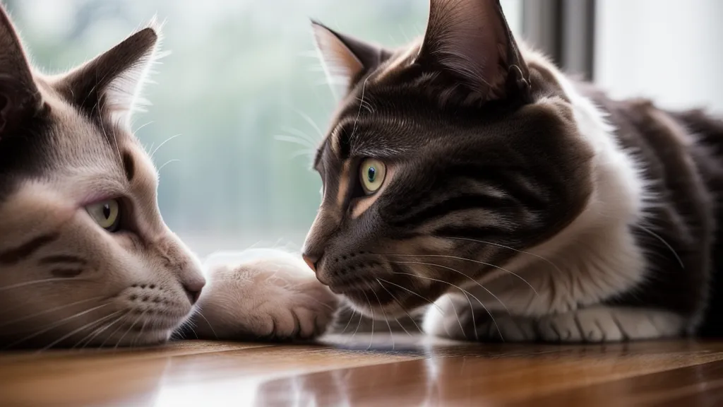 Gros plan d'un chat reniflant un sac en plastique au sol