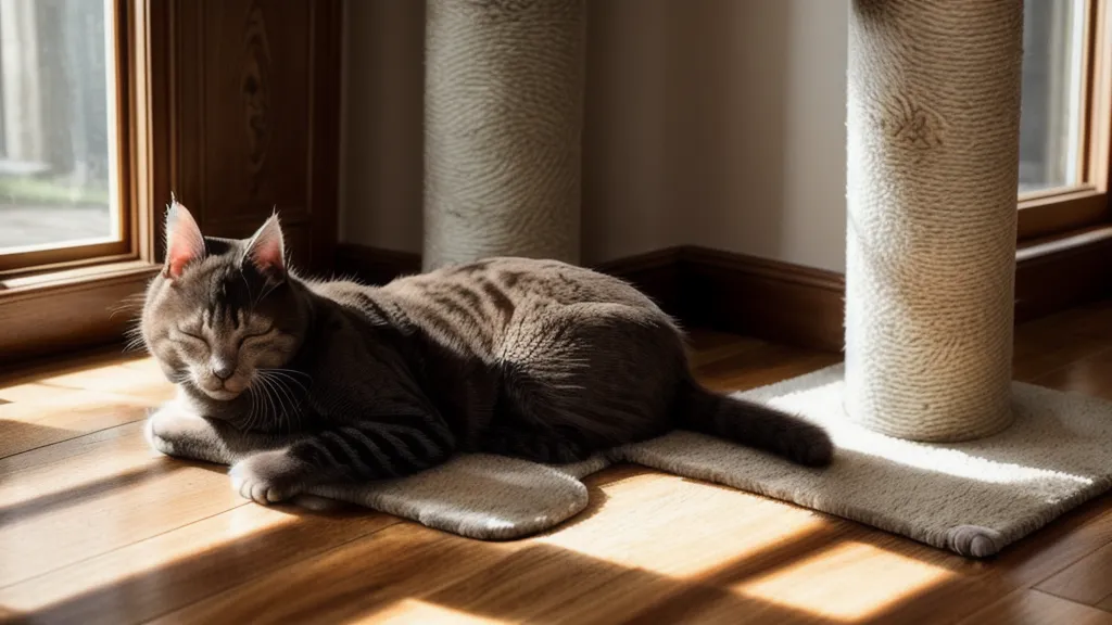 Chat apaisé dormant dans un salon propre et bien rangé