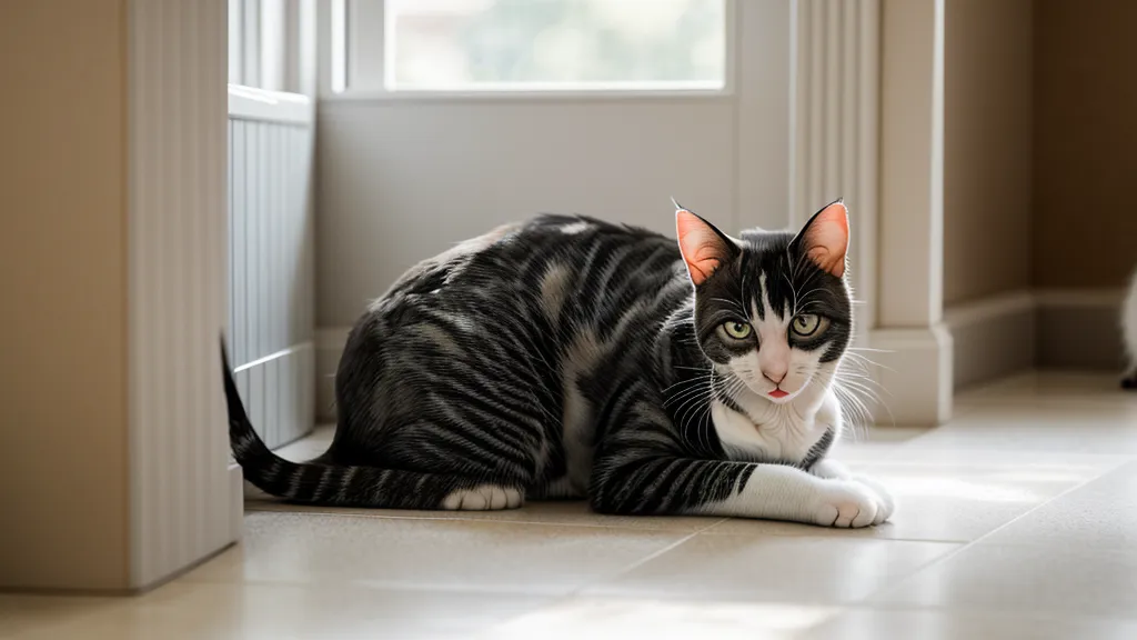 Psychologie du chat : un chat s'étirant de tout son long sur un griffoir de 80 cm de haut
