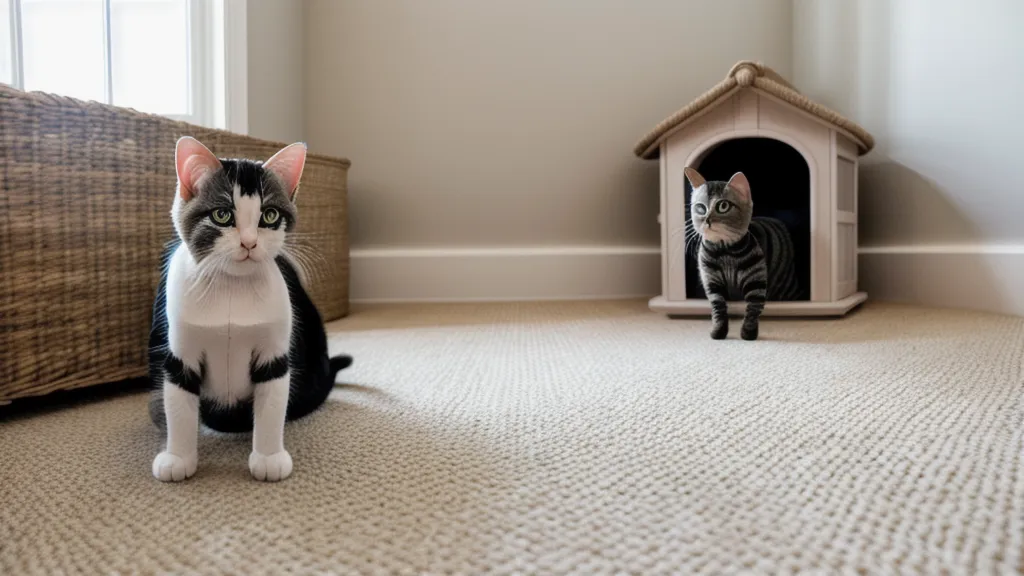 Signes que votre chat a une infection urinaire ou du stress : chat assis près de sa litière, guet de son comportement à la maison