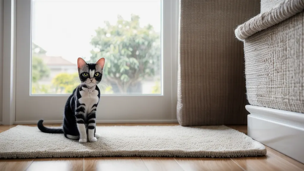 Gros plan des pattes d'un chat sur un sol carrelé près de son bac, signe à surveiller entre infection urinaire et stress félin