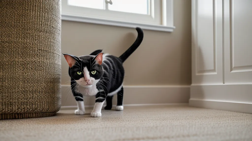 Gros plan des pattes d'un chat sur un tapis moelleux, signe d'un problème de propreté du chat